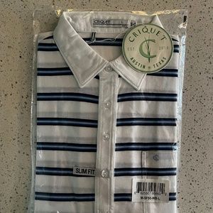 CRIQUET MENS SLIM FIT STRIPED POLO SHIRT NWT